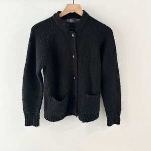 LeRoy Knitwear Vintage Black Long Sleeve Button Front Cardigan Size Medium